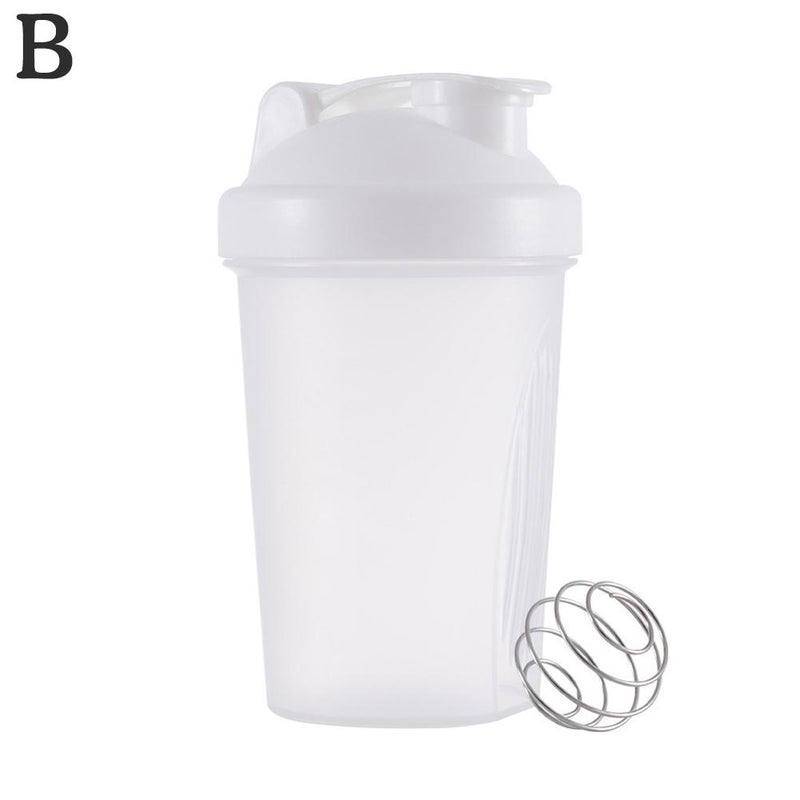 Sports and fitness protein powder water bottle, portable 400ml transparent plastic cup with graduations, shaker cup for students.